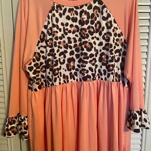 SHEIN Peach and Leopard Print Blouse